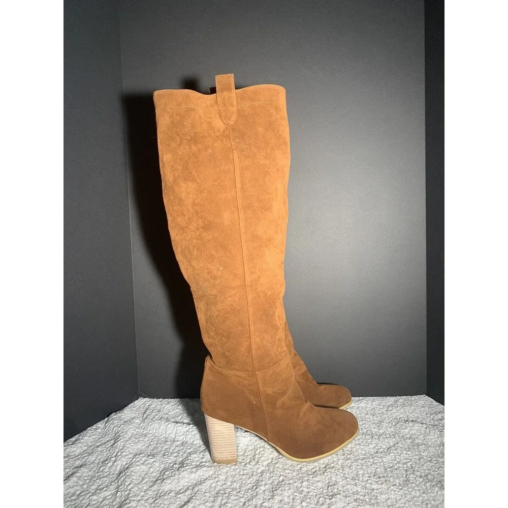 Retro‎ Slip-on Knee High Boots with Chunky Heel, Size 43